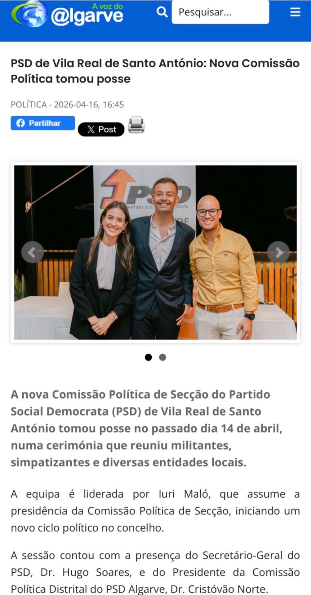A Voz do Algarve — PSD de Vila Real de Santo António: Nova Comissão Política tomou posse